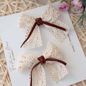Set of 2 psc, Cream Lace Bow Hair Clip, Cotton Lace Bow, Hair Bow, Baby Headband, Baby Bow, Favori Hair Clips, Ecru Lace Hair Bow