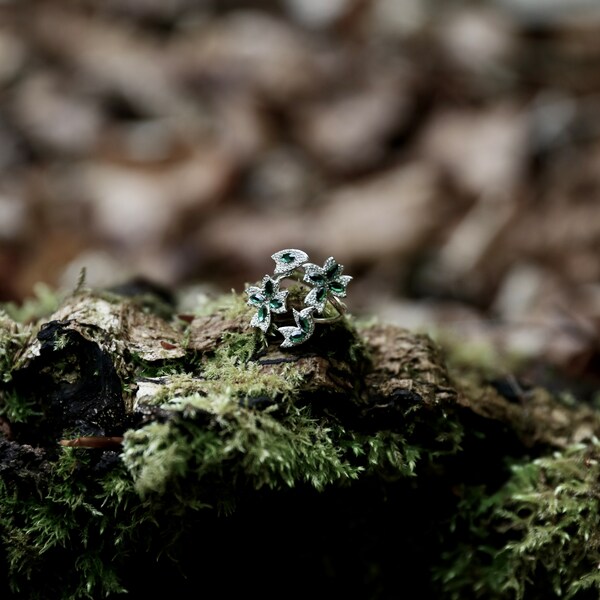 Verdant Serenity Ring Handcrafted Nature Jewellery 999/925 Silver