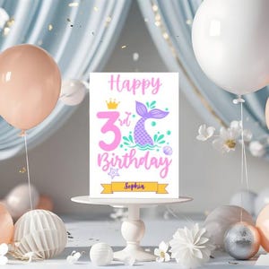 Carte d'anniversaire personnalisée pour enfants avec thème sirène, âge et nom, jolie carte d'enfants personnalisée avec nom et âge