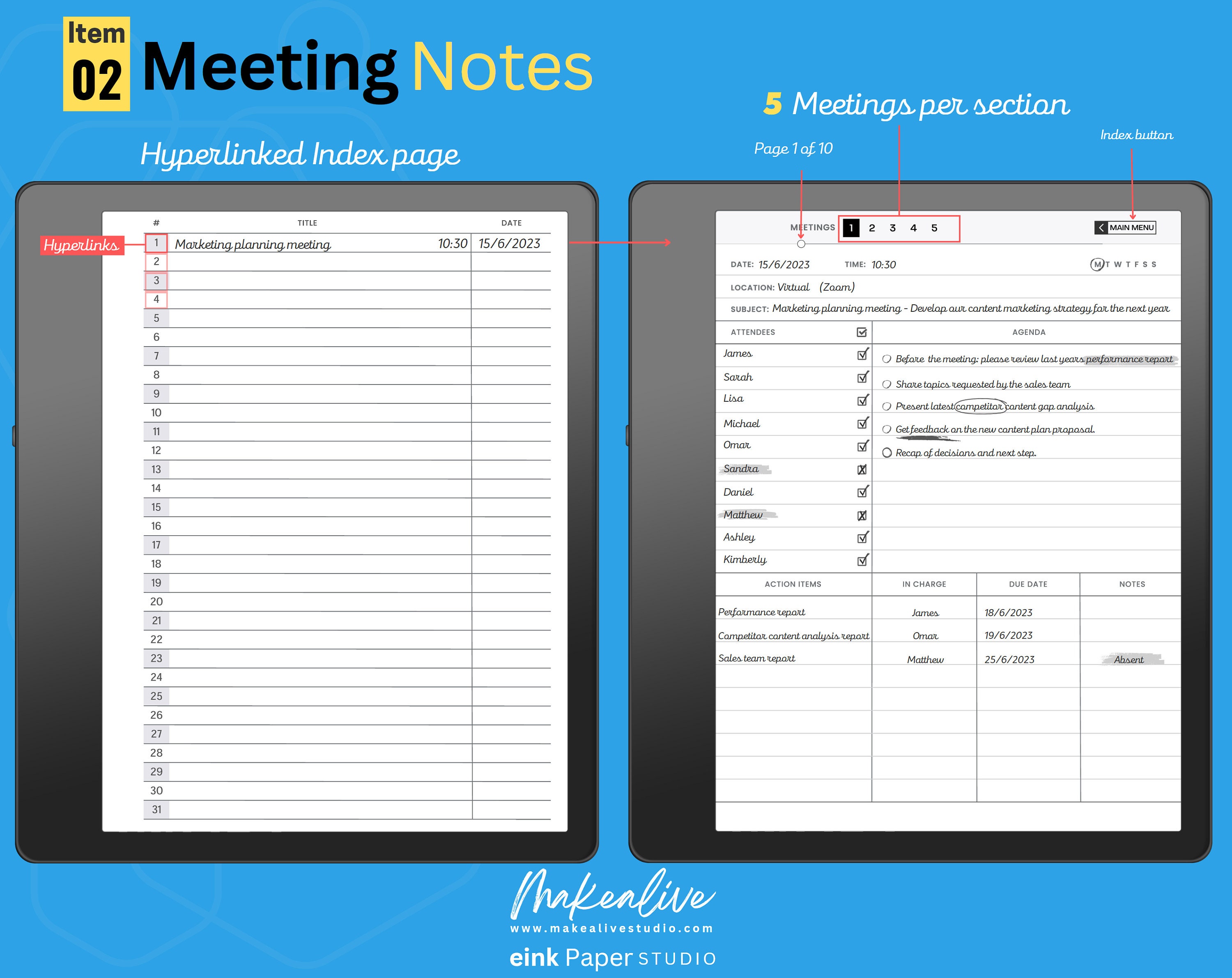Kindle Scribe Templates Bundle Workday Planner Meeting notes