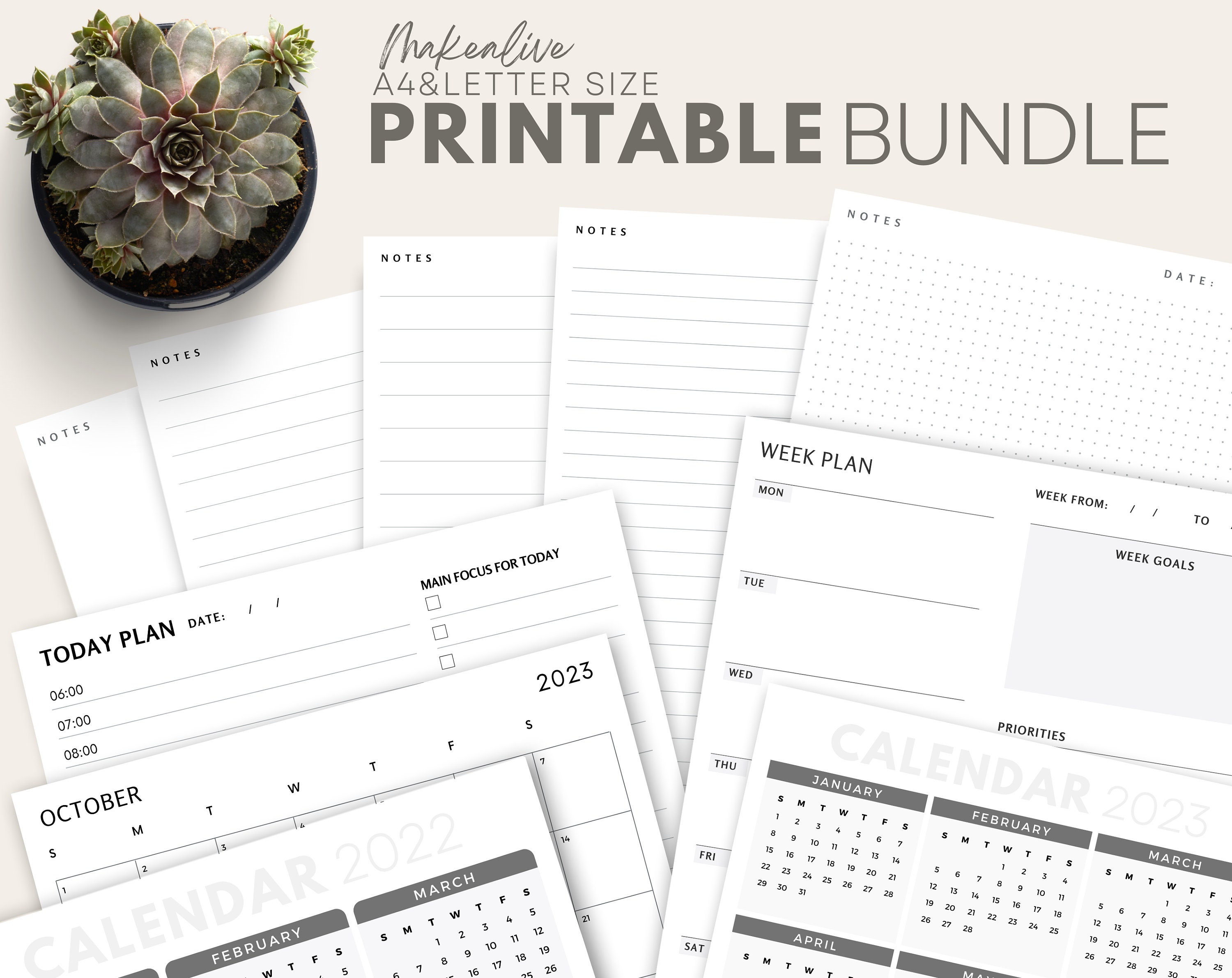 2022/2023 Printable Yearly, Monthly and daily Planner | US Letter | A4 |  Calendar, Monthly Planner Organizer | To do list | Print | Planners