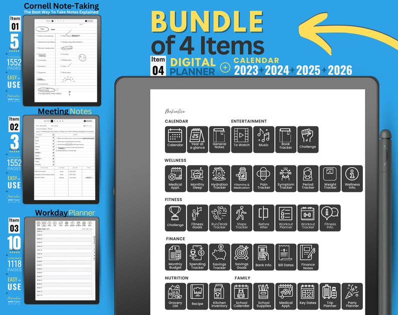 Kindle Scribe Templates Bundle Workday Planner Meeting Notes Cornell