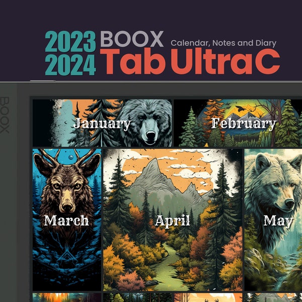 BOOX Tab Ultra C Template | Diary | Notes | Calendar 2023 | Calendar 2024 | Monthly Planner | Wildlife theme | 10.3-inch E Ink tablets | PDF