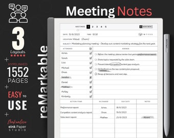 remarkable 2 Template | Meeting notes Taking Template | remarkable 2 | remarkable 1 | BOOX Note Air 2 | Supernote A5 X