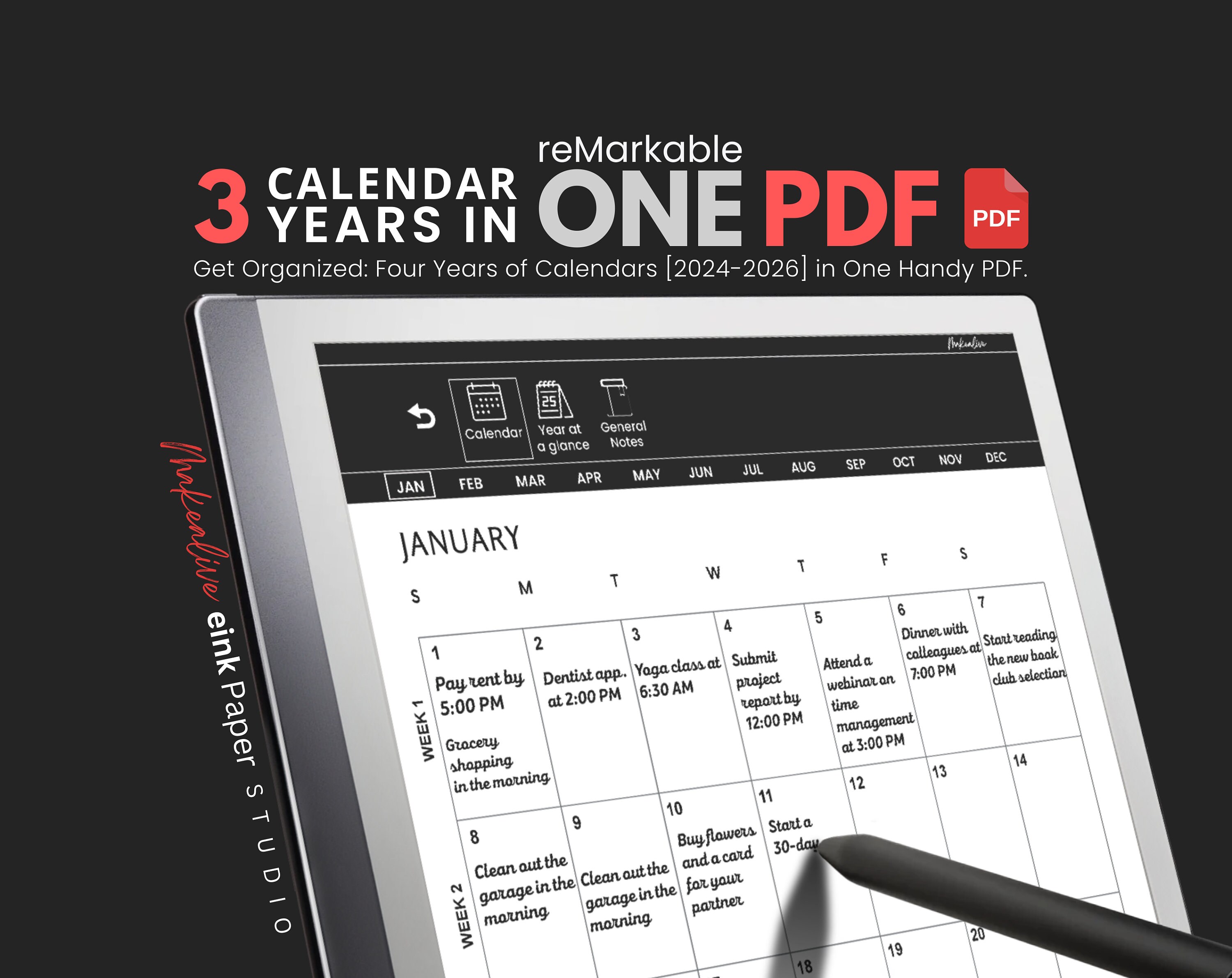 Remarkable 3 Calendar Years in One PDF of 2024 2025 2026 Interactive  Calendar Remarkable 2 Template E Ink 10.3-inch -  Canada