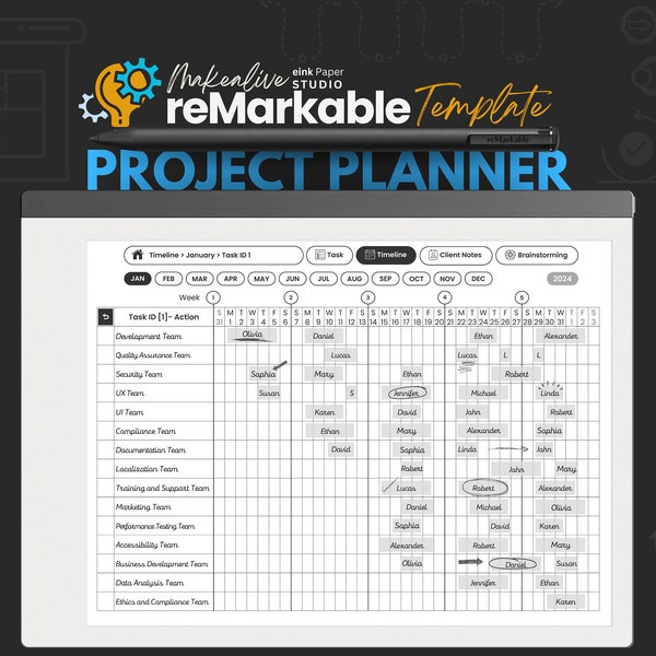 Project Planner Template | remarkable 2 Template | Client Notes | Timeline | 2024 | 2025 | Business | Tasks | Deadlines | Planning