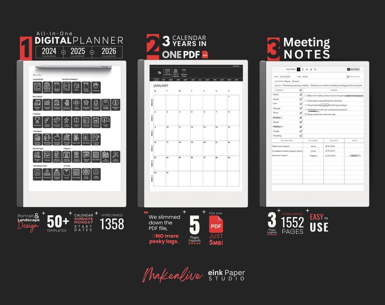 Remarkable2 MEGA BUNDLE 10 Items Allinone Digital Planner Calendar
