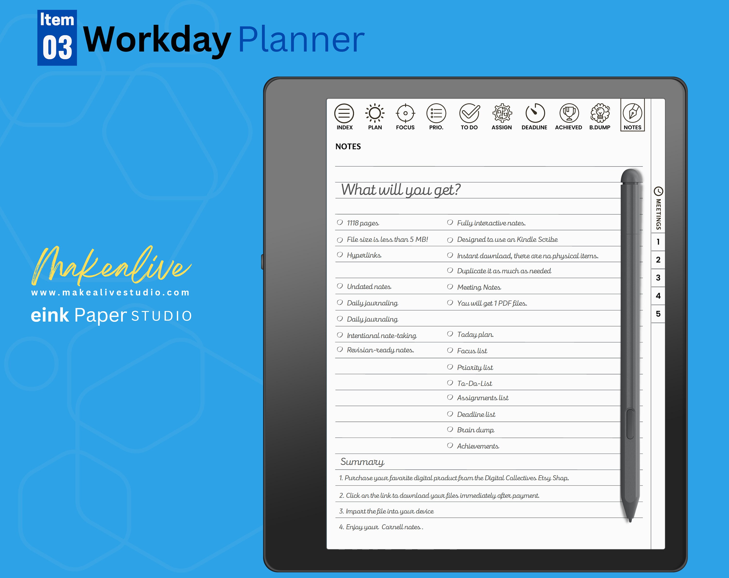 Kindle Scribe Templates Bundle Workday Planner Meeting notes