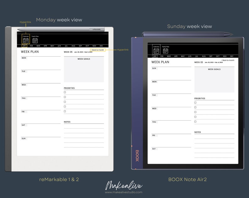 2023 2024 Interactive Calendar Remarkable 2 Template Etsy Australia