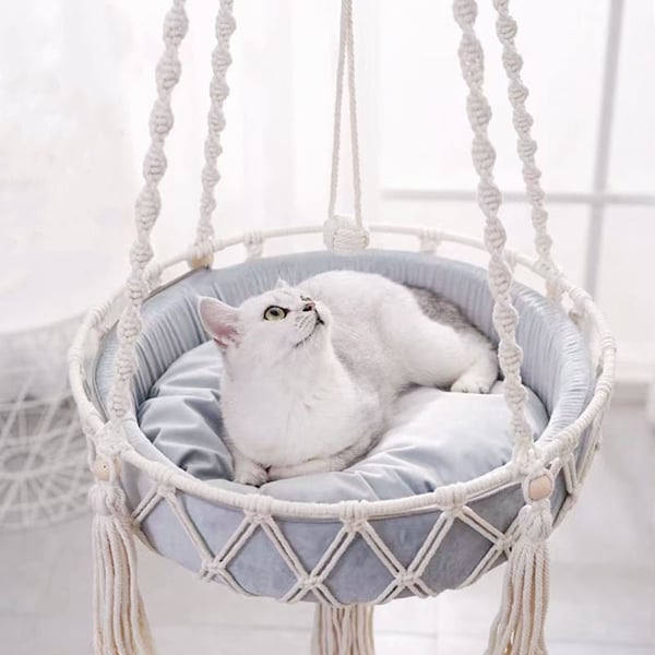 Chat hamac en macramé, fait à la main Unique boho lit pour animaux de compagnie tenture murale, balançoire pour chat Boho, cadeau pour elle