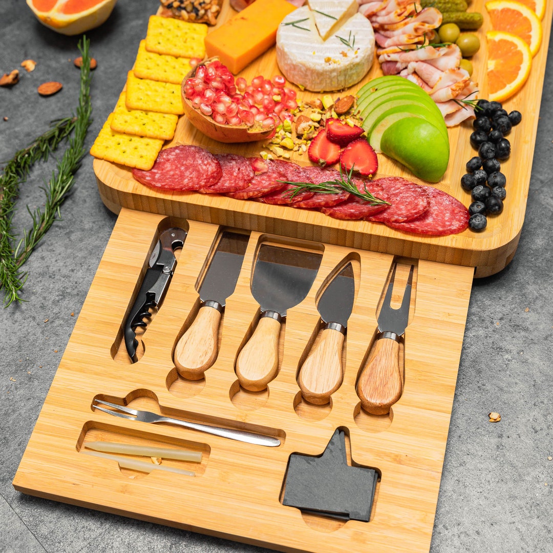Cheese Board Set With Accessories Personalised Bamboo Cheese Etsy New