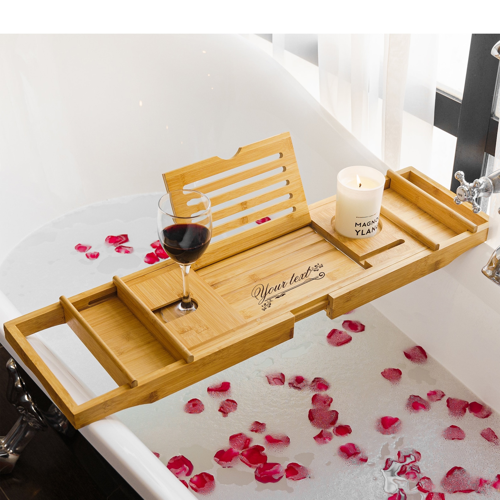 Personalised Bath Trays, Custom Engraved Bamboo Bathtub Caddy Trays ...