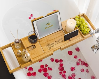 Personalised Bath Trays, Custom Engraved Bamboo Bathtub Caddy Trays, Birthday Gifts,  Extendable Bath Caddy, Personalized gift, Wedding Gift