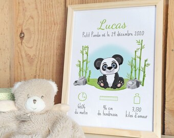 Personalized Panda Birth Print, Baby Name Frame, Nursery Decor, Baby Gift Idea for Boy and Girl