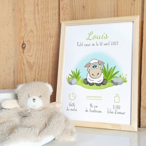 Póster personalizado de nacimiento de ovejas, marco con el nombre del bebé, decoración de la habitación del bebé, idea de regalo de nacimiento para niñas y niños