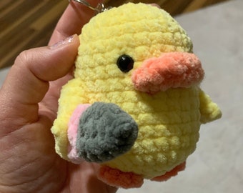 Crochet Duck with Knife Keychain: amigurumi chick Plush
