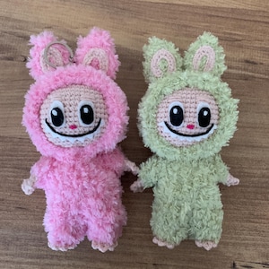 crochet labubu doll, viral labubu plush toy, amigurumi labubu, knitted labubu, handmade labubu, hallowen plushies, rainbow labubu