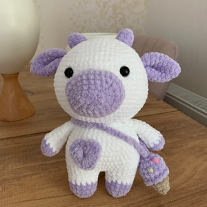 Crochet cow plush, chunky cow plush, crochet animals, crochet toy, amigurumi cow, knitted cow