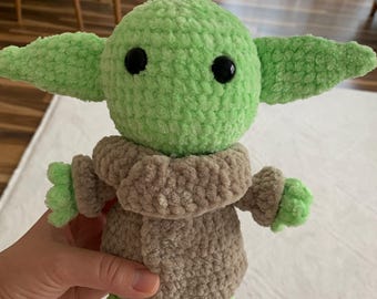 Baby yoda plush doll, softy alien, star war crochet doll, knitted baby yoda