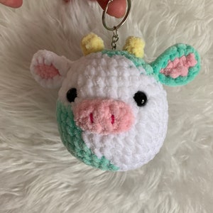 Cow plush keychain, crochet cow accessories, squishmallow cow, bag charm, amigurumi keychain