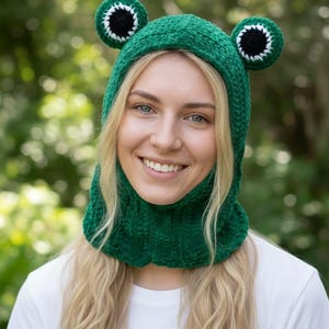 Crochet frog balaclava, handmade hooded hat
