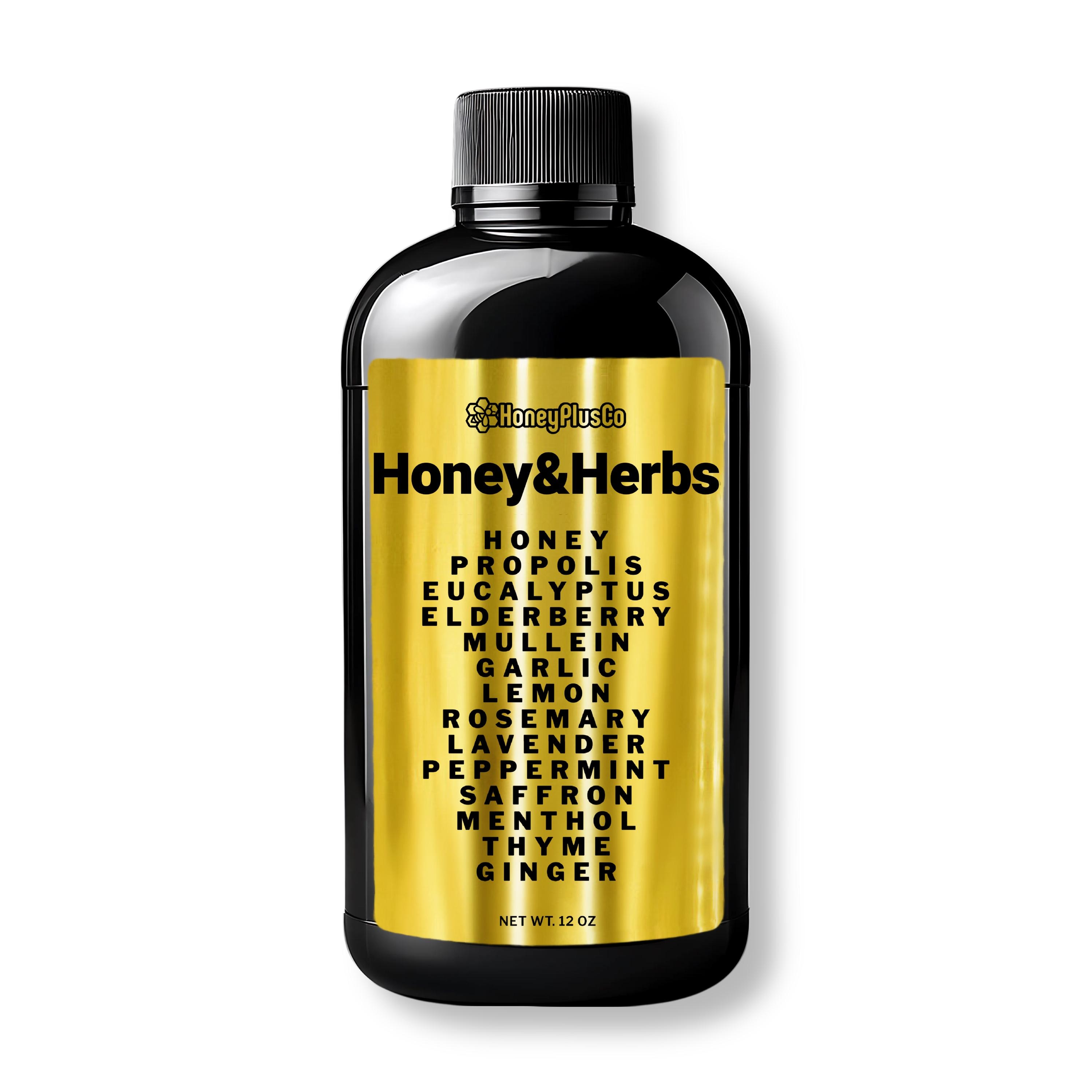 HoneyPlusCo Honey & Herbs - Raw Honey with Propolis, Eucalyptus, Lemon, Garlic, +More