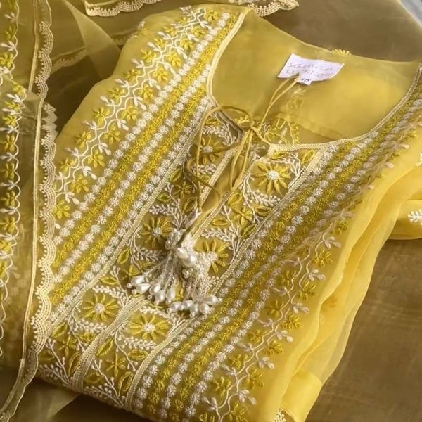 Chikankari suit yellow salwar kameez georgette chikankari salwar kameez chicken kurti pakistani suit Indian suit for women kurti for women