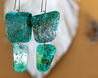 Oxidized copper earrings - Bijoulala - oversized irregular