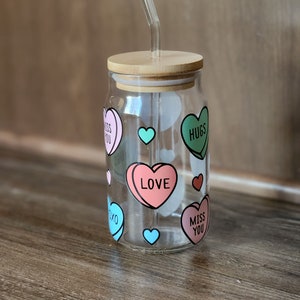 Heart Candy Valentine&#39;s Cute Can Glass 16oz, Coffee Cup - Coffee Glass
