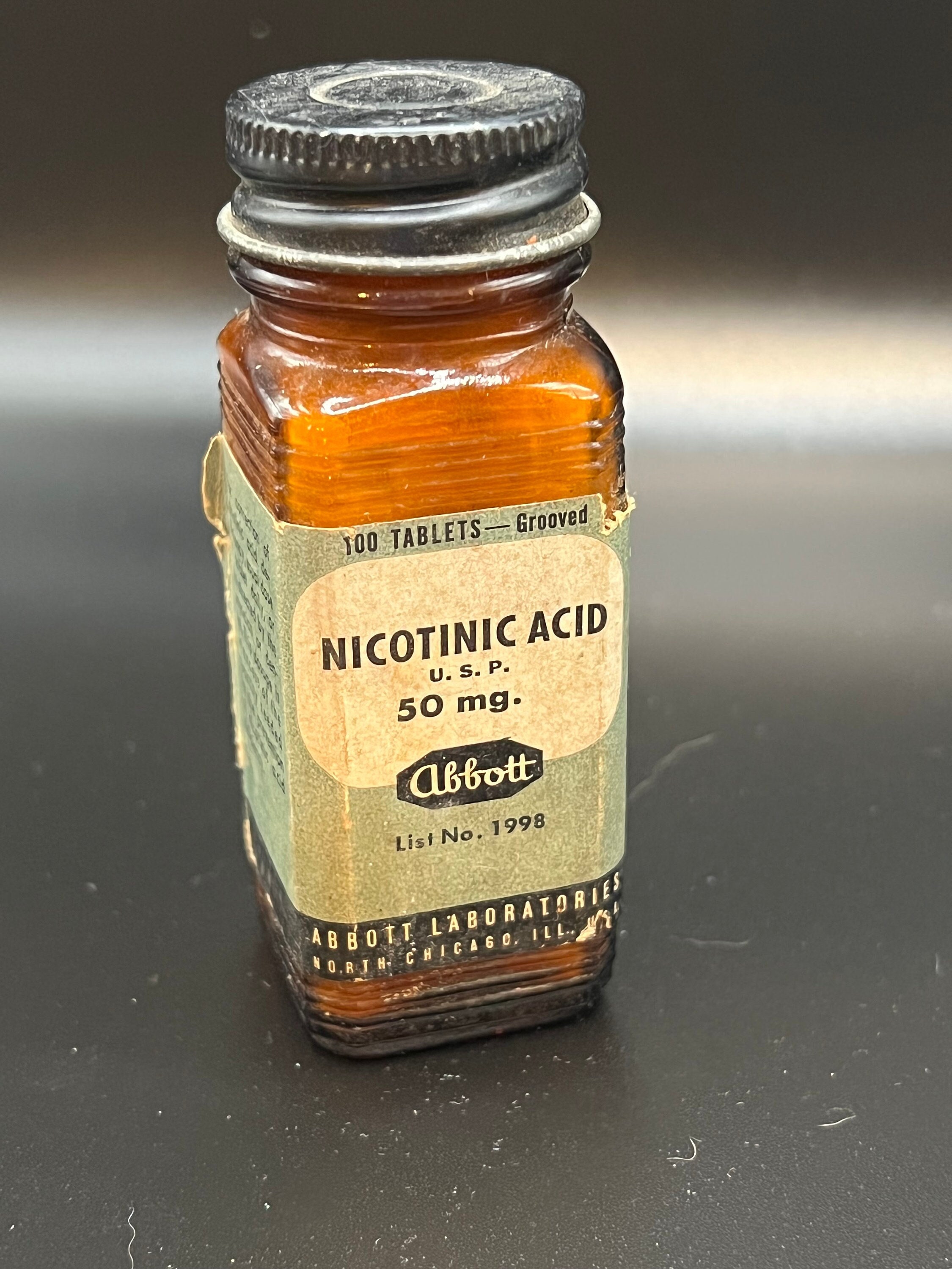 Antique Abbott Labs Nicotinic Acid Bottle -  Norway