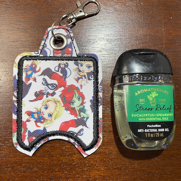 Disney DC Comic Girl Villains and Heroes, Catwomen, Harley Quinn, Poison Ivy, Batgirl, Wonder Women Hand Sanitizer Keychain