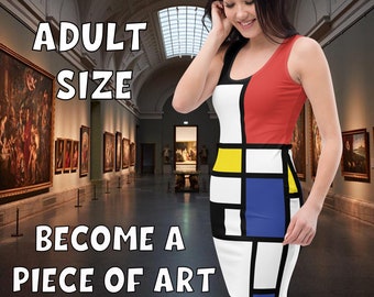 Piet Mondrian inspired dress / Artistic Dress / Painting on Clothes / Neoplasticism / Composition II in red, blue and yellow