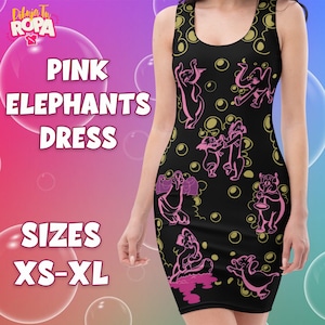 Fitted Dress Inspired by Pink Elephants / Dumbo / Disney Inspiration / John Barleycorn / Sizes XS to XL