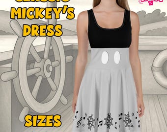 Sukienka Steamboat Willie Skater | Strój vintage Myszki Miki | Cosplay retro Disneya | Klasyczna moda kreskówkowa | Rozmiary od XS do 3XL
