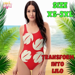 One-piece swimsuit for women red with leafs inspired by Lilo and Stitch / Lilo & Stitch: The Series / Disney