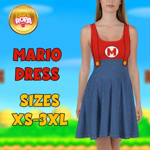 Mario Bros Inspired Skater Dress | 80s Retro Gamer Girl Outfit | Geeky Cosplay Look | Nintendo Fan Fashion | Sizes XS to Plus