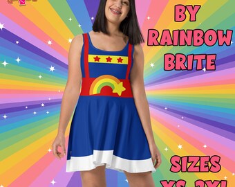 Rainbow Brite Skater Dress | Colorful 80s Retro Outfit | Geeky Cosplay Fashion | Fun & Vibrant Costume | Plus Sizes XS-3XL