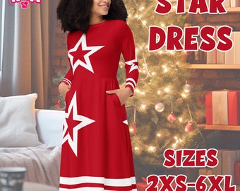 Abito natalizio midi da donna Stelle asimmetriche Rosso Con