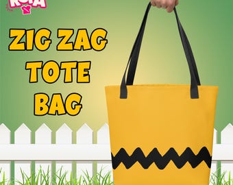Charlie Brown Inspired Tote Bag | Peanuts Zigzag Shoulder Bag | Funny Geeky Gift | Cosplay Cartoon Fashion | Handmade Eco Bag