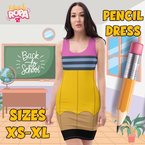 Enges Kleid für Damen aus der Back-to-School-Kollektion / Bleistift / Schulbedarf / Back-to-School / Größen XS bis XL / Zeichnen Sie Ihre Kleidung