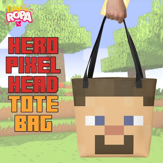 Steve Minecraft Tote Bag Funny Pixel Face Shopper Geeky Everyday Tote  for Gamers Nerdy Gift Idea 15” Eco Bag