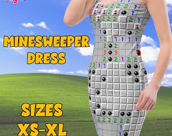 Minesweeper Bodycon Dress | Geek Retro Gaming Outfit | 90s Computer Classic Inspired Clothing | Pixel Gamer Cosplay Dress