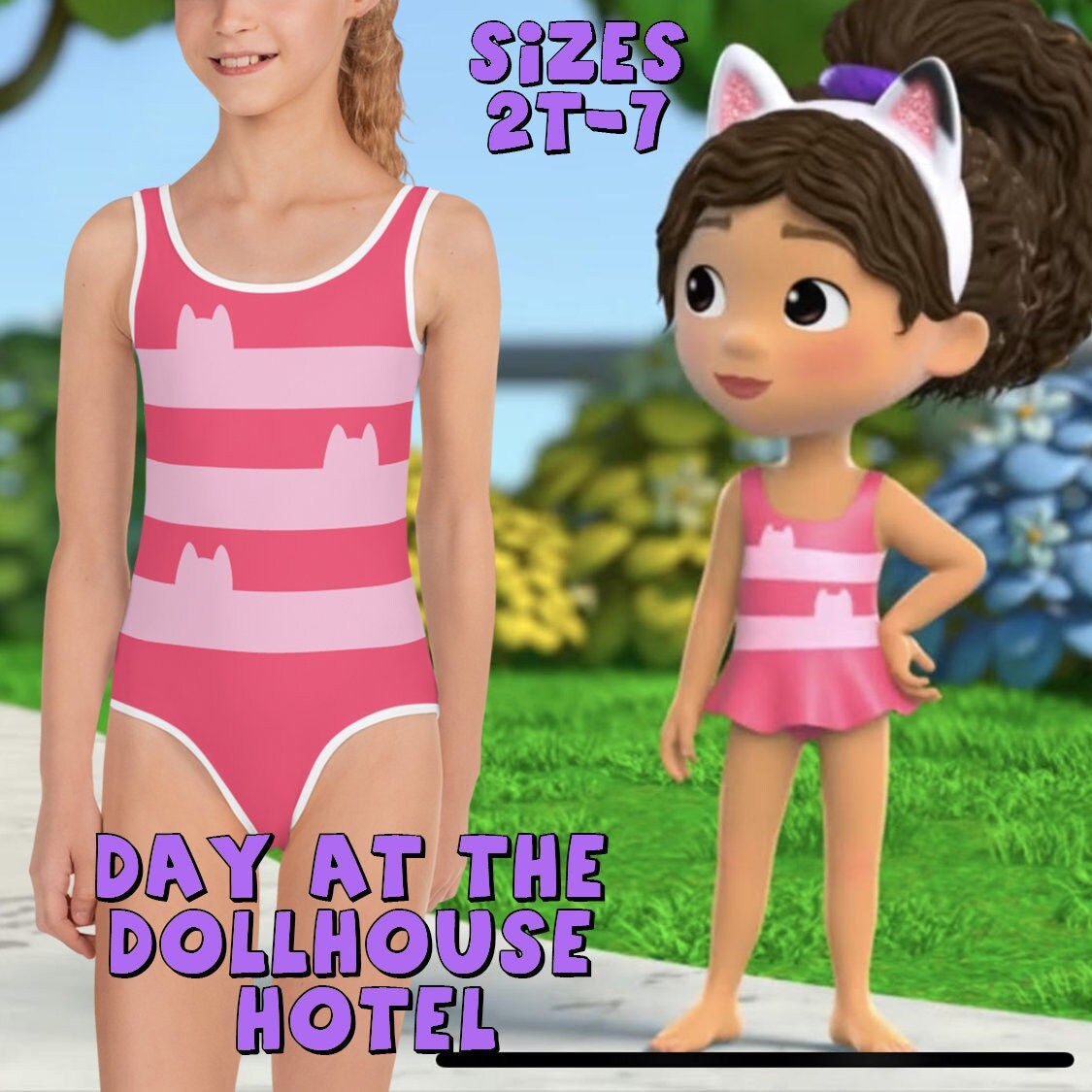 Girl Onepiece Swumsuit / Gabby's Dollhouse Pink Swimsuit Etsy UK