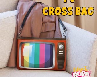 Torba na ramię w stylu retro TV | Torebka w stylu vintage z kolorowym paskiem | Pomysłowy prezent dla miłośników stylu retro