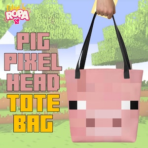 Bolsa Minecraft Cara de Cerdo | Bolso Pixelado Hecho a Mano | Cartera Gamer Friki | Moda Pixelada | Tote Bag Ecológica