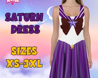 Vestido Skater inspirado en Sailor Saturn | Traje de Cosplay de Anime Morado | Ropa de Chica Mágica | Vestido Manga Lindo | Tallas XS a 3XL