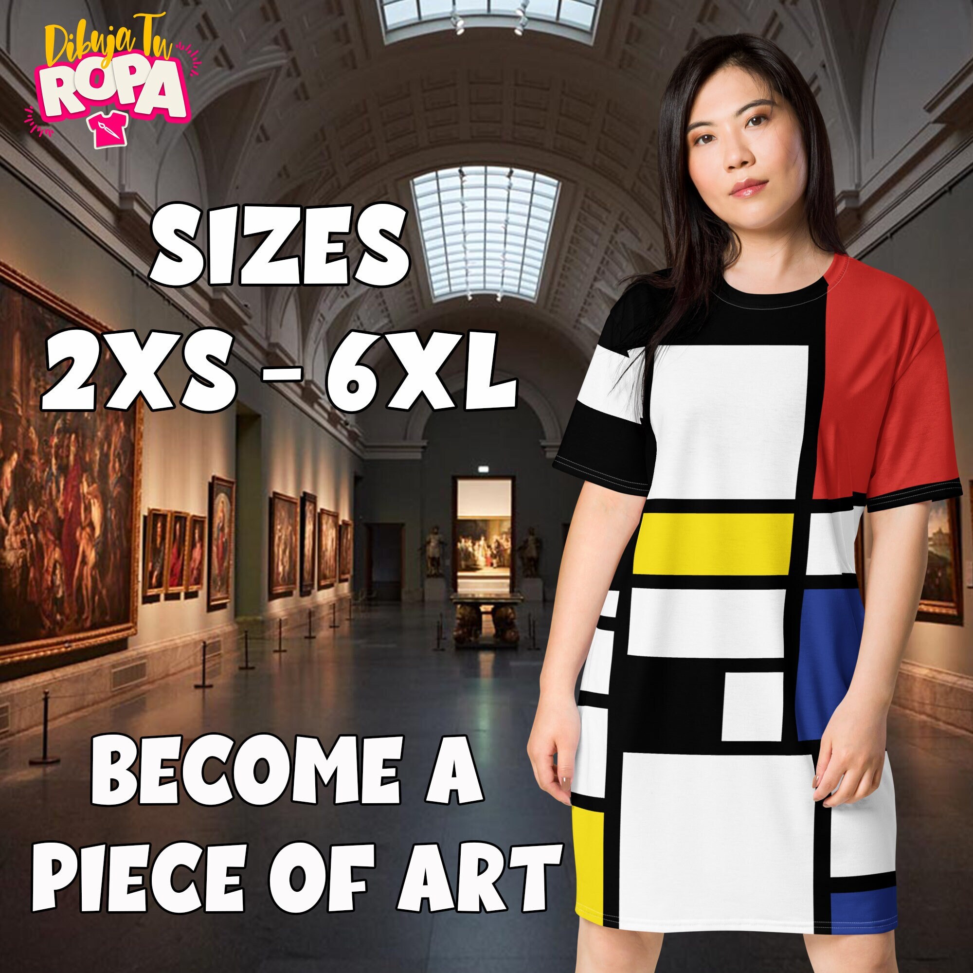 T shirt Dress Inspired by Piet Mondrian Artistic Dress