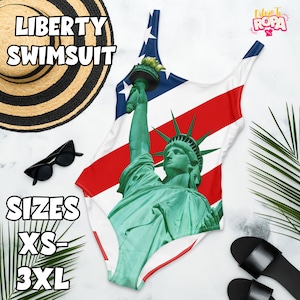 One-Piece Swimsuit for Women Inspired by the American Flag and the Statue of Liberty / United States / USA / US / Patriotism