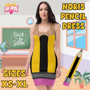 Enges Damenkleid „Back to School“-Kollektion / Noris Pencil / Schulbedarf / „Back to School“ / Größen XS bis XL / Zeichnen Sie Ihre Kleidung