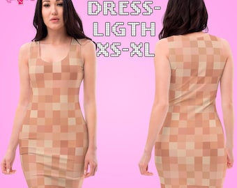 Woman&#39;s Pixelated Fitted Dress (Light Color) / The Sims Cosplay / Censored Body / Sizes XS - XL